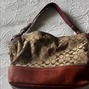 Coach Brown and Tan Leather Shoulder Bag